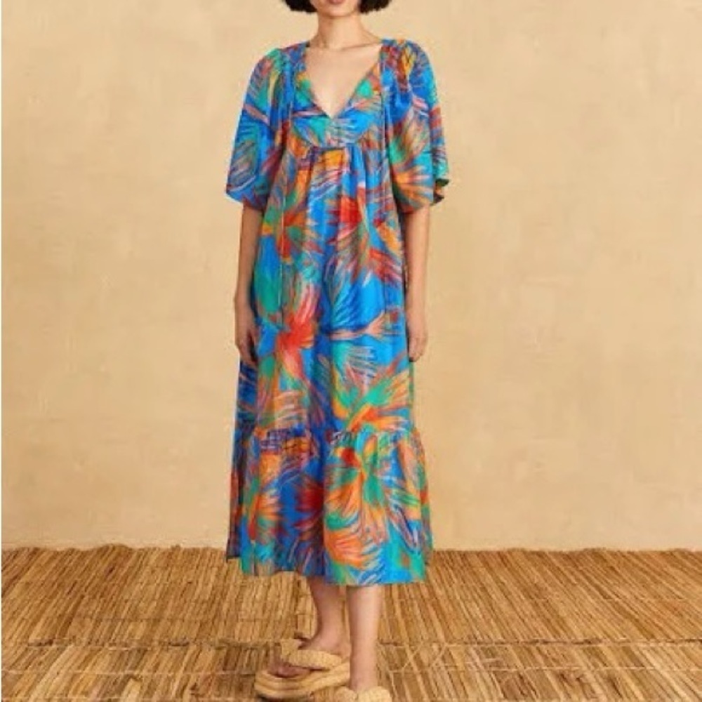 Farm Rio Painted Birds Cotton Midi-Dress - Picture 3 of 15